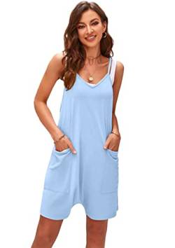 SotRong Jumpsuit Damen Kurz Overalls mit Tasche Einteilig Baggy Locker Overall Lässig Oversize Playsuit Sommer Boho Strampler Hosen Himmelblau 2XL von SotRong