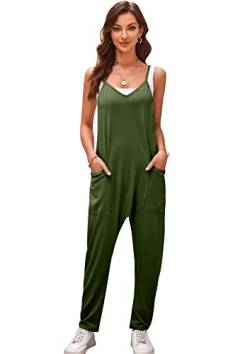 SotRong Jumpsuits für Damen Sommer-Sling-Overalls für Damen Lässiger Reise-Playsuit Modischer Harems-Strampler Ärmellos, lockerer Spaghettiträger Baggy-Overalls mit Taschen Armeegrün 2XL von SotRong