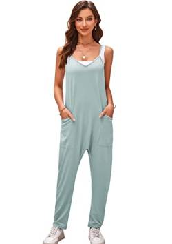 SotRong Lässiger Jumpsuit Damen Sommer 7/8 Länge Baumwolle Latzhose Adjust Strap Pocket Playsuits Sommer Boho Romper Casual Loose Overall Erbse Grün XL von SotRong