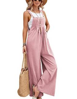 SotRong Latzhose Damen Weite Bein Schlag Jumpsuit mit Tasche Loose Fit Baggy Playsuits Sommer Boho Strampler Ärmellos Riemchen Overalls Casual Adjustable Bib Pants Rosa 2XL von SotRong