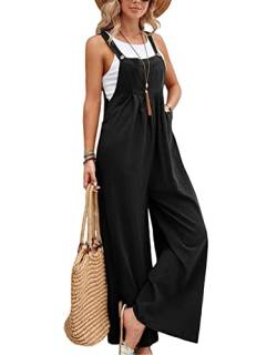 SotRong Latzhose Damen Weite Bein Schlag Jumpsuit mit Tasche Loose Fit Baggy Playsuits Sommer Boho Strampler Ärmellos Riemchen Overalls Casual Adjustable Bib Pants Schwarz XL von SotRong