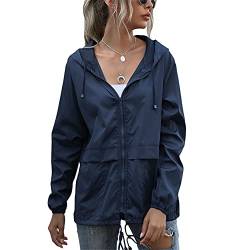 SotRong Leichte, verstaubare, wasserdichte Jacke für Damen, Windjacke, Outdoor, Radfahren, Rnnning, Reißverschluss, Jacke mit Kapuze, schnell trocknend, regenfest, marineblau, 38 von SotRong