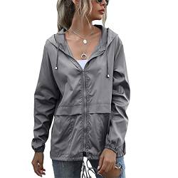 SotRong Leichte verstaubare wasserdichte Jacken Frauen Windjacke Outdoor Radfahren Rnning Reißverschluss Jacke mit Kapuze Schnell Trocken Regenmantel, dunkelgrau, 42 von SotRong