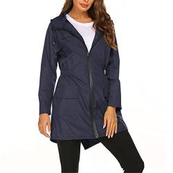 SotRong Leichter Damen-Regenmantel, verstaubar, winddicht, aktiv, Outdoorjacke, wasserdicht, stoßfest, lange Kapuze, Trenchcoats, Poncho für Spaziergänge, Camping, marineblau, 36 von SotRong