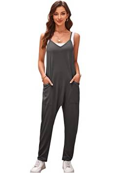 SotRong Overall Damen Sommer Harem Jumpsuits Ärmellos ein Stück Baggy Playsuit Hot Shot Onesie Solid V-Ausschnitt Sling Romper Casual lose Overall Dunkelgrau 2XL von SotRong