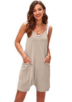 SotRong Overall Damen Sommer Kurz mit Tasche Einteilig Baggy-Overall Lässig Locker Baggy-Spielanzug Boho-Strampler Hosen Haferflocken L von SotRong