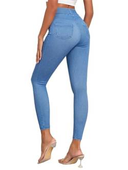 SotRong Skinny-Jeans für Damen, hohe elastische Taille, Jeggings, Stretch, schmale Passform, Bauchkontrolle, Denim-Look, Leggings mit Taschen, hellblau, M von SotRong