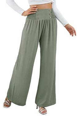 SotRong Sommerhose Damen Leicht Baggy Schlaghose Culottes Hosen Elastische Taille Ausgestellte Palazzo Hose mit Weitem Bein Boho Chiffon Hose Yoga Lounge Hose Grün 2XL von SotRong