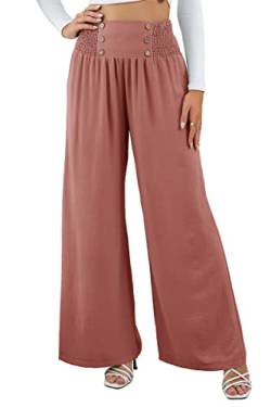 SotRong Sommerhose Damen Leicht Baggy Schlaghose Culottes Hosen Elastische Taille Ausgestellte Palazzo Hose mit Weitem Bein Boho Chiffon Hose Yoga Lounge Hose Rosa 2XL von SotRong