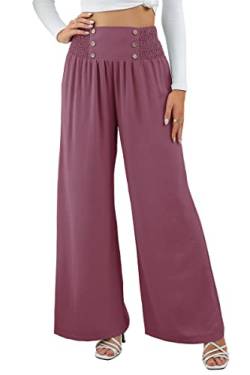 SotRong Sommerhose Damen Leicht Baggy Schlaghose Culottes Hosen Elastische Taille Ausgestellte Palazzo Hose mit Weitem Bein Boho Chiffon Hose Yoga Lounge Hose Violett 2XL von SotRong