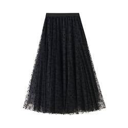 SotRong Tüllrock Schwarz Damen Midi Überlagerter Mehrlagiger Elastischer Hoch Taillierter A Linien Tutu Rock Mesh-Chiffon-Faltenrock mit Blumendekoration von SotRong