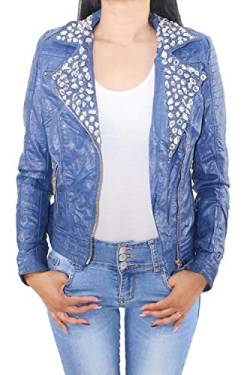 Damen Biker Jacke Lederjacke Kunstleder Motorrad Jacket Leder-Optik 36 (S) Blau von Sotala