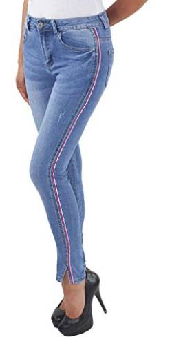 Damen High Waist Röhrenjeans Hochbund hoher Schnitt mit Seitenstreifen Stretch Skinny Slim Fit Jeans Hose (A) 38 (M) von Sotala