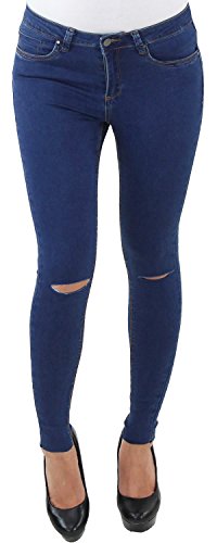 Damen Jeans Hose mit Rissen Skinny Hüft Stretch Slim Fit Röhre Röhrenjeans Blau D525 S/36 von Sotala