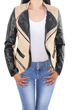 Damen Kunst Lederjacke Wildleder Look Biker Jacke Übergangsjacke 36 (S) Beige von Sotala