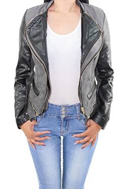 Damen Kunst Lederjacke Wildleder Look Biker Jacke Übergangsjacke 36 (S) Grau von Sotala