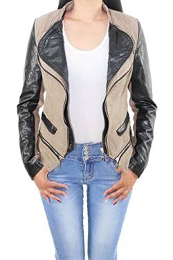 Damen Kunst Lederjacke Wildleder Look Biker Jacke Übergangsjacke 36 (S) Taupe von Sotala