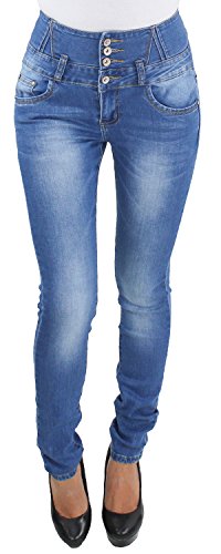 Damen Röhren Skinny Stretch Hochbund Jeans Hose Corsage Hochschnitt Slim Fit bis Übergröße BY498-Y1722 2XL/44 von Sotala