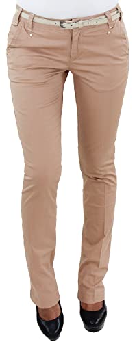 Damen Schlaghose Jeans mit Gürtel Strech Hüfthose Hose Bootcut Beige 38 (M) von Sotala
