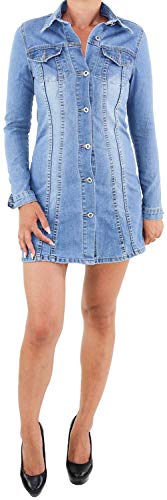 Damen Sommer Jeans Kleid Hemd Jeanshemd Bluse Longshirt Denim Strand Tunika A 36 (S) von Sotala