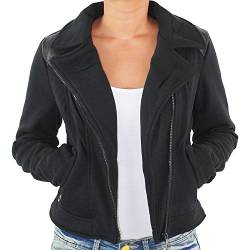 Damen Sweetjacke Fleece Optik Sweat Jacke Pullover Übergangsjacke Sweatshirt Schwarz LD9004 L/40 von Sotala