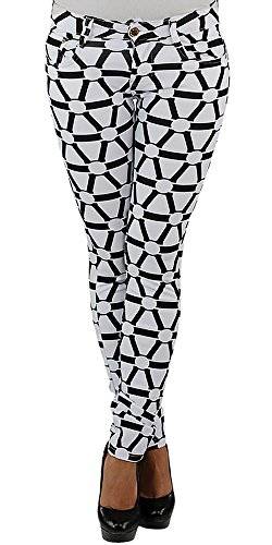 Legging Leggins Jeggins Jeggings Tregging Stoff Hüft Röhren Stretch Hose Weiß Schwarz Muster YA1702+ 36 von Sotala