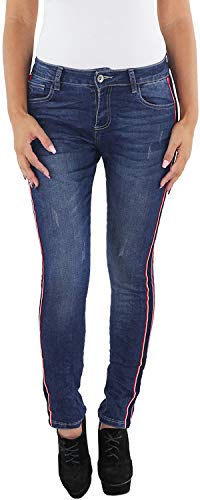 MOZZAAR Damen Jeans Hose Röhrenjeans Skinny Stretchhose Damenhose mit Seitenstreifen Blau A M (38) von Sotala