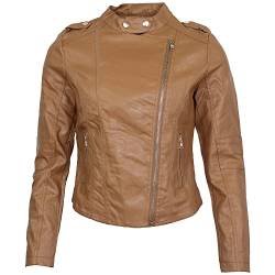 Sotala Damen Bikerjacke Lederjacke Kunstlederjacke Leder Jacke Damenjacke Jacket Leder-Look Braun von Sotala