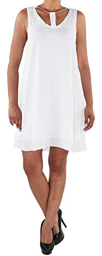 Sotala Damen Boho Kleid Sommerkleid Strandkleid Tunika Ärmellos Longtop Minikleid Weiß M/L von Sotala