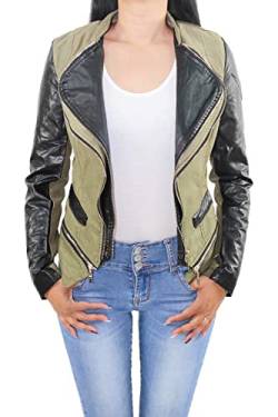 Sotala Damen Kunst Lederjacke Wildleder Look Biker Jacke Übergangsjacke 38 (M) Khaki von Sotala