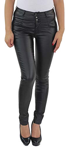 Sotala Damen Röhren Skinny High Waist Biker Hose Kunstlederhose Slim Fit Leder Optik Stretchhose Schwarz von Sotala