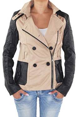 Sotala Damen Übergangs Mantel Trenchcoat Jacke Kunstleder Doppelreiher Bikerjacke Jacket Übergangsjacke Parka mit Bindegürtel Beige Beige L/40 von Sotala