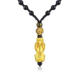 Souarts Schwarzes Feng Shui Perlenarmband Halskette Stein Schwarz Obsidian PiXiu Schmuck für Frauen männer Armband Kette Geschenk (schwarzes Gold#) von Souarts