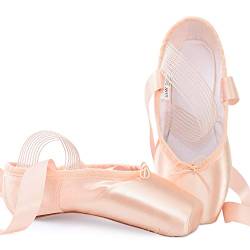 Soudittur Ballett Spitzenschuhe Satin Ballettschuhe Tanzschuhe mit Genähtes Elastisch Band und Silikon-Zehenpolstern für Damen Mädchen EU 36 von Soudittur