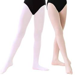 Soudittur Ballett Strumpfhose für Mädchen und Damen mit Fuß Ultra-Stretch, Ballett Rosa + Weiß, Gr.- L (140-165 cm) von Soudittur