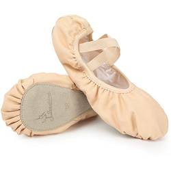 Soudittur Ballettschuhe Mädchen Ballettschläppchen Damen Tanzschuhe Gymnastikschuhe Yogaschuhe Durchgehende Ledersohle für Kinder und Erwachsene (Beige, Numeric_26) von Soudittur