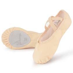 Soudittur Ballettschuhe Mädchen Ballettschläppchen Trainings Tanzschuhe Gymnastikschuhe Yogaschuhe Geteilte Ledersohle für Kinder und Damen EU 23 Beige von Soudittur