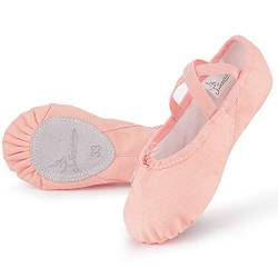 Soudittur Ballettschuhe Mädchen Ballettschläppchen Trainings Tanzschuhe Gymnastikschuhe Yogaschuhe Geteilte Ledersohle für Kinder und Damen EU 25 Rosa von Soudittur