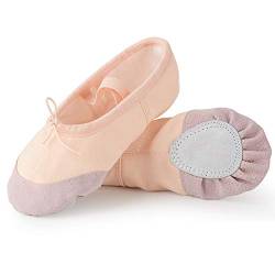 Soudittur Ballettschuhe Mädchen Tanzschuhe Ballerinas Damen Ballettschläppchen Kinder Geteilte Ledersohle in Rosa-apricot in Gr. EU 34 von Soudittur