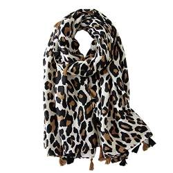 Soudittur Damen Schal Leopardenmuster Winter Warmer Halstücher mit Fransen - Übergroßer 180 * 100 cm (Beige) von Soudittur