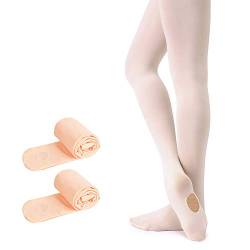 Soudittur Kinder Ballett Strumpfhose Convertible Tanz-Strumpfhosen mit Fersenloch 90D für Mädchen und Damen Rosa(2 Paar), Gr.- M (125-140 cm) von Soudittur