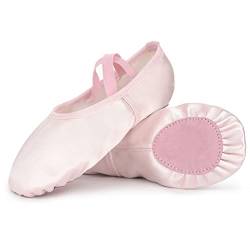 Soudittur Kinder Ballettschuhe Rosa Satin Geteilte Ledersohle Tanzschuhe Ballettschläppchen für Mädchen Damen in EU 31(Bitte wählen Sie eine Nummer größer) von Soudittur