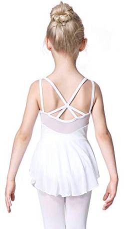 Soudittur Mädchen Ballettkleidung Ballettkleid Kinder Kurzarm Balletttrikot Ballettanzug Tanzkleid Tanzbody Baumwolle mit Rock Tütü (110, Weiß) von Soudittur