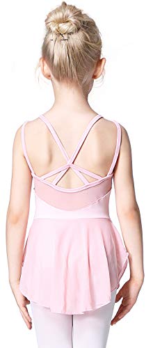 Soudittur Mädchen Ballettkleidung Ballettkleid Kinder Kurzarm Balletttrikot Ballettanzug Tanzkleid Tanzbody Baumwolle mit Rock Tütü (130, Rosa) von Soudittur