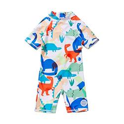 Soui BONVERANO Baby Junge EIN stück Kurzärmel-Kleidung UV-Schutz 50+ Badeanzug MIT Einem Reißverschluss (Weißer Dinosaurier, 12-18) von Soui