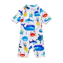 Soui BONVERANO Baby Junge EIN stück Kurzärmel-Kleidung UV-Schutz 50+ Badeanzug MIT Einem Reißverschluss (Weißes Tier, 18-24) von Soui