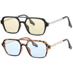 Quadratische Sonnenbrille Männer Frauen 2 Paare UV 400 70er Retro Sonnenbrille Metall Rahmen Mode Sonnenbrille für die tägliche Verwendung täglicher Gebrauch, Square Sonnenbrille Männer Männer von SouiWuzi