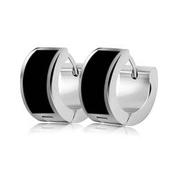 Soul-Cats 1 Paar Edelstahl Klapp Creolen silber schwarz Ohrringe für Damen Herren, Größe:Ø 14 mm von Soul-Cats