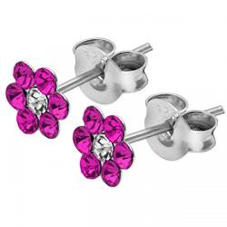Soul-Cats 1 Paar Ohrstecker Blüte aus 925 Sterling Silber mit Strass, Farbe: pink von Soul-Cats