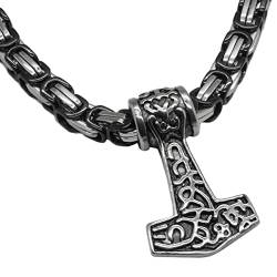 Soul-Cats Thors Hammer Anhänger mit Halskette/Königskette aus Edelstahl, Kettenfarbe: schwarz & Silber von Soul-Cats